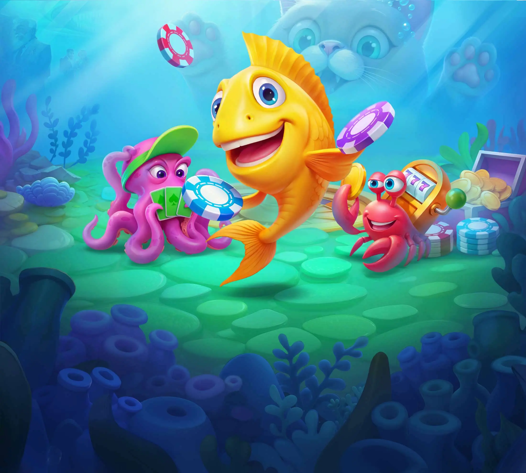 Spieler drehen die Walzen an farbenfrohen Slots im Spinfin casino online